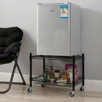 Chariot de cuisine mobile à 2 niveaux en fil métallique noir, support pour mini-réfrigérateur, étagère pour four à micro-ondes, chariot de rangement en fil métallique pour dortoir ou petite cuisine