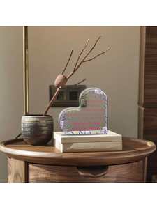 1 पीसी दिल के आकार के ऐक्रेलिक सेंटरपीस पट्टिका, अपने प्रियजनों के लिए दिन उपहार-सुंदर लैवेंडर पुष्प प्रिंट, - Product Image 2