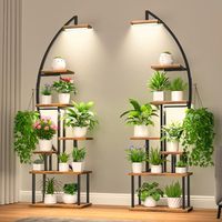 Stand tanaman balkon dalam ruangan, dengan dudukan tanaman kayu ringan multi lapisan penyangga logam pot bunga