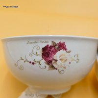 Vaisselle en céramique bon marché d'Amérique du Sud, bol en porcelaine de 6 pouces avec décalcomanie de fleurs rouges pour le marché du Guatemala, restaurant à domicile