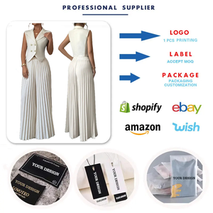 C0330 Conjuntos de Ropa Moderna para <span class=keywords><strong>Mujer</strong></span>, Trajes de Oficina, Chaleco con Cuello en V y Pantalones Anchos Plisados, Conjunto de Dos Piezas - Product Image 3