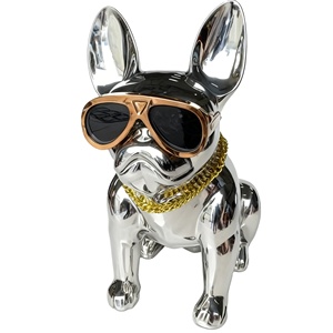 Stainless Steel French Bulldog Sculpture With <b>Sunglasses</b> and <b>Gold</b> <b>Chain</b> Cool Pet Statue Custom Size - Product Image 1