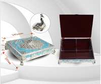 Boîte à bijoux unique en alliage de zinc argenté avec motif émaillé et doublure en velours, style bohème, plateau de service, coffret cadeau