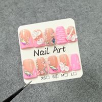 TSZS Ongles Courts Style Y2K en Faux Acrylique Fait Main Gel Press-On Décorés de Fleurs 3D et Strass Réutilisables
