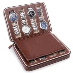 Caja de reloj con cremallera de cuero para mayores, caja de joyería de alta calidad para el hogar, 8 bolsas de almacenamiento - Product Image 4