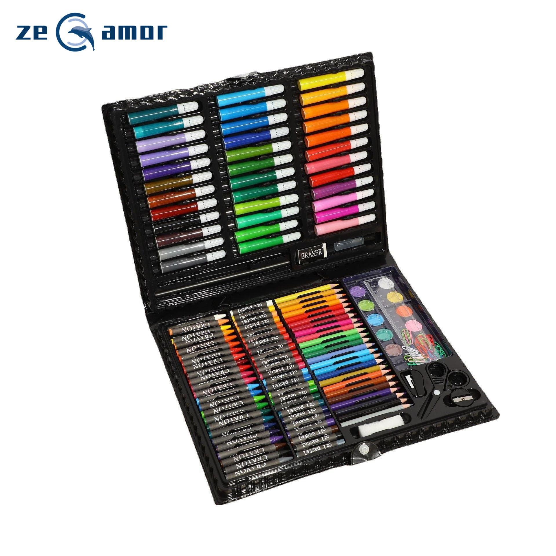 Zeamor Set de Arte 150 pezzi confezione in plastica personalizzata pastello acquarello matita colorata pastello portatile per bambini Art Set fornitura