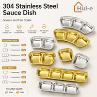 Plat à sauce multi-compartiments en acier inoxydable poli, écologique, carré, moderne et minimaliste, pour barbecue et hot pot