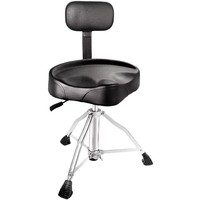 Tabouret de batterie professionnel avec hauteur hydraulique réglable et rotation, rembourrage épais et dossier
