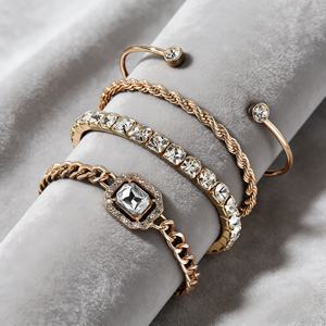 Pulsera Ajustable de Oro Chapado Vintage con Diamantes Cuadrados, Juego de Brazaletes de Oro Pulido de Alta Calidad para Mujer, Joyería de Moda - Product Image 3