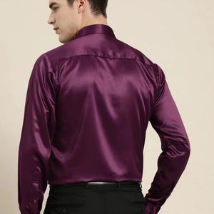 Camisa de Hombre de Seda Real de Manga Larga, Cuello Clásico, Corte Entallado, Color Sólido, OEM - Product Image 2