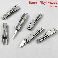 Pince à épiler multifonctionnelle en alliage de titane, pince à épiler de précision pour cils, petite pince à sourcils, grattoir, couteau pliant, ouvre-bouteille