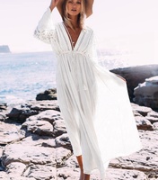 Robe de plage sexy en tricot, col en V, vêtements de plage, maillot de bain de haute qualité pour femmes