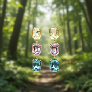 Pendientes de Fiesta para Mujer, Diseño Geométrico, Acero Inoxidable 316L con Baño de Oro PVD, Resistentes y Sostenibles, con Cristales Multicolores - Product Image 3