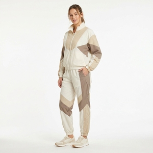 Ensemble coupe-vent pour femme, ensemble de survêtement color block pour femme, veste à col montant zippée et pantalon long, tenue décontractée en polyester - Product Image 1
