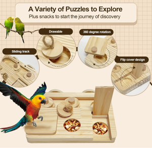 Jouets de recherche de nourriture pour oiseaux en bois FSC & BSCI, puzzle interactif pour <span class=keywords><strong>cage</strong></span>, jouets d'enrichissement d'oiseaux - Product Image 4