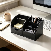 Organisateur de bureau multifonctionnel en cuir PU, boîte de rangement pour fournitures de bureau avec séparateurs et tiroir, accessoires de bureau
