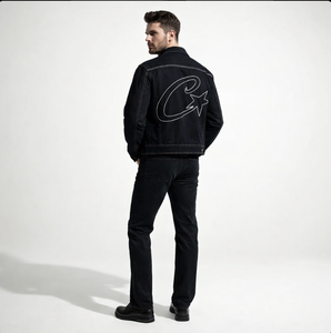 Veste bomber en denim rétro Alcatraz Star pour homme Wangsheng, respirante, style américain, col montant, logo frontal, chaînes de hanche - Product Image 5