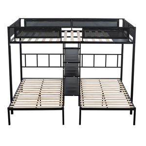 Lits superposés <span class=keywords><strong>en</strong></span> métal avec étagères, cadre <span class=keywords><strong>en</strong></span> métal robuste, lattes <span class=keywords><strong>en</strong></span> <span class=keywords><strong>bois</strong></span> silencieuses, <span class=keywords><strong>lit</strong></span> <span class=keywords><strong>superposé</strong></span> pour trois personnes, étagère intégrée à 3 niveaux - Product Image 1