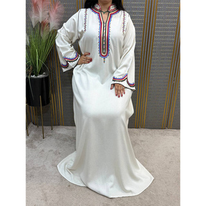 White Embroidered Long Sleeve Ethnic Floor Length Loose Daily Wear Solid Style Traditional Womens Islamic <b>Abaya</b> Embroidered - Product Image 3