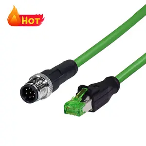 IP68 M12到Rj45电缆X代码m12连接器8针到RJ45适配器Cat6以太网工业摄像机1米电缆