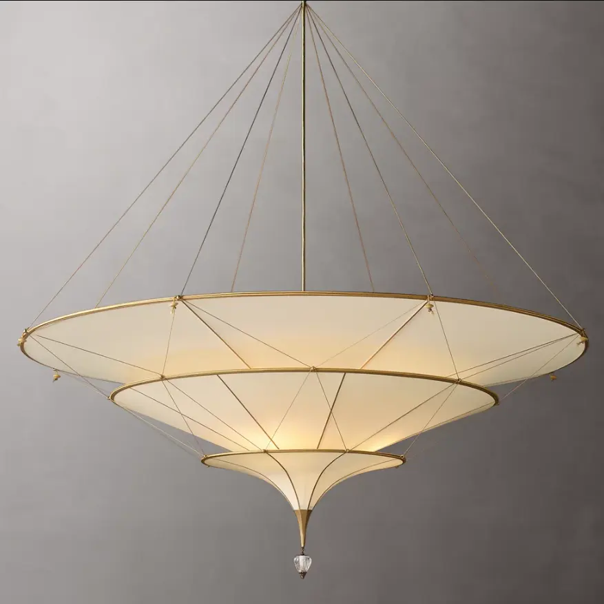 カスタム中世スタイルの金属傘型多層シャンデリア展示ホールセラミック照明ペンダントライト