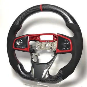 Roda kemudi LED serat karbon, roda kemudi balap, Civic Accord generasi 8 untuk Honda