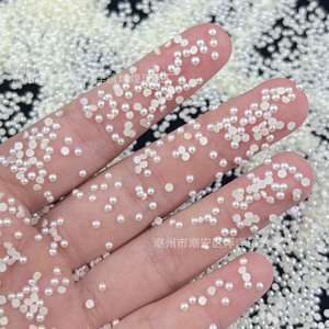 Perles acryliques demi-rondes blanches et beiges plates pour embellissement d'ongles DIY, accessoires, perles dispersées de 3 mm - Product Image 1
