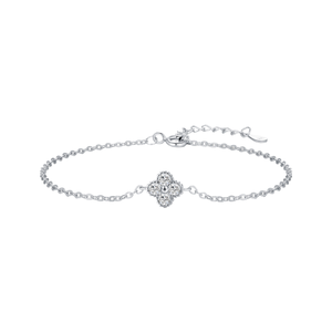 สร้อยข้อมือเงินแท้ 925 ประดับเพทายรูปใบโคลเวอร์สี่แฉก เสริมโชคดี สำหรับผู้หญิงและเด็กผู้หญิง เหมาะสำหรับงานปาร์ตี้ - Product Image 1