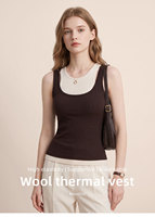 Gilet thermique sans manches pour femme avec coussinets de soutien-gorge intégrés, deux-en-un, color block, tricot côtelé, mélange de laine respirant, couche de base chaude pour l'hiver