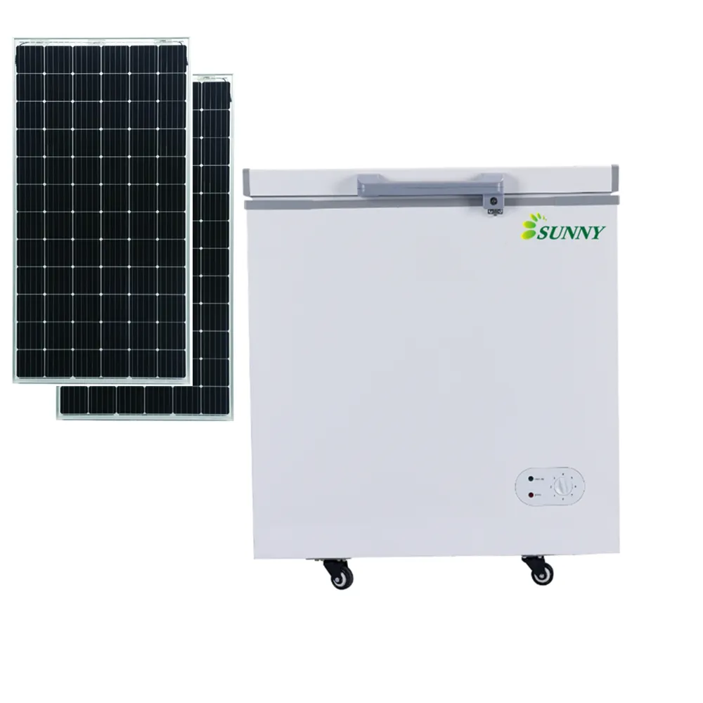 Congélateur solaire vertical à 12V/24V, 55 kg/mètre, caisse de sécurité, réfrigérateur, alimentation solaire