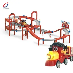 Chengji, vías de tren de juguete de plástico, Escena de rescate simulada para niños, montaje DIY acústico-óptico, rieles de bloques de construcción, modelo de vía de tren