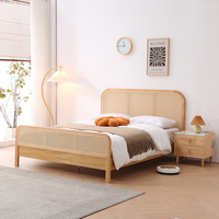 Cadre de lit double moderne de haute qualité meubles de chambre à coucher en bois massif avec finition en rotin chêne doux et pin double taille