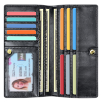 Dompet Wanita JIANJI Slim Panjang Anti RFID dengan Kancing, Lapisan Nilon, Kulit PU, Model Bidold, Tempat Kartu Kredit Multifungsi
