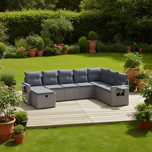 Conjunto de Sofás Modulares de Ratán Gris para Jardín, Muebles de Exterior de 6 Plazas, Diseño Premium - Product Image 2