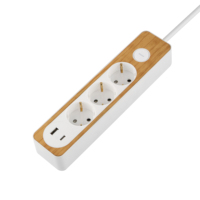Regleta de enchufes de madera estándar UE OEM/ODM con 3 tomas de CA de 16A, interruptor, puertos USB-A y Tipo-C para mesa, PP