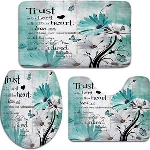 ชุดพรมอาบน้ำผ้าสักหลาดกันลื่นสีฟ้าเทอร์ควอยส์แบบชนบทพร้อมลวดลายดอกเดซี่สีฟ้าอมเขียวแบบชนบทสำหรับบ้านไร่ - Product Image 1