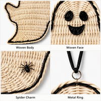 Ornamen Hantu Anyaman Rotan, Dekorasi Dinding Pesta Halloween, Hiasan Gantung Teras Seram, Grosir OEM, Hiasan Dinding Hantu