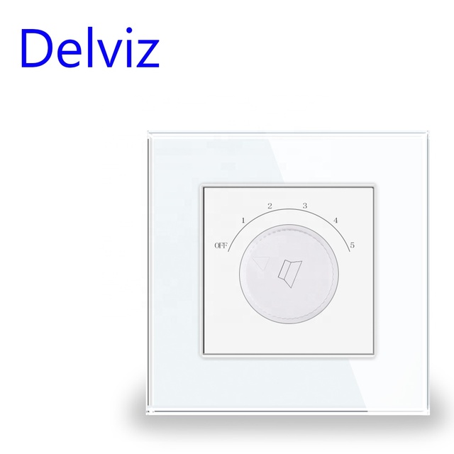 Delviz Wall Tuning Switch 5 Gears, Tempered Glass Panel, Fire DC 24V, Audio Volume Control Switch, Fire Volume Tuning Switch