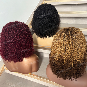Perruque Afro Kinky Curly Short Bob pas cher avec une frange faite à la machine perruques de <span class=keywords><strong>cheveux</strong></span> humains 100% à fermeture vierge pour les femmes noires - Product Image 3