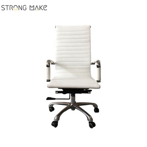 <span class=keywords><strong>Classic</strong></span> Design white high back leather PU black ribbed polish aluminum leg office chair with wheel - Product Image 2