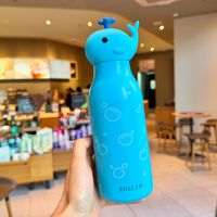 Bouteille d'eau isotherme pour enfants à imprimé animal, avec couvercle à paille, design mignon de dessin animé, gourde isotherme pour étudiants, vente directe d'usine