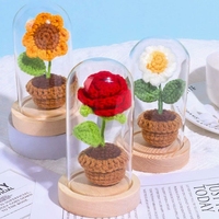 Ornamen Bunga Mini dalam Pot Rajutan Tangan dengan Kubah Kaca untuk Dekorasi Rumah, Kantor, Festival, dan Hadiah Ulang Tahun