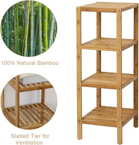 Étagère en bambou à 4 niveaux, étagère étroite <span class=keywords><strong>pour</strong></span> salle de bain, <span class=keywords><strong>porte</strong></span>-serviettes sur pied, étagère d'angle, étagère de rangement multifonctionnelle <span class=keywords><strong>pour</strong></span> salon - Product Image 1