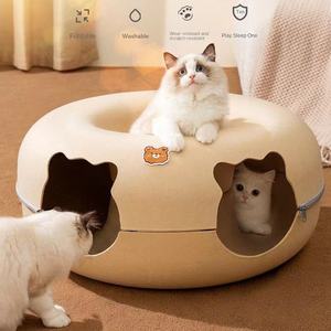 <span class=keywords><strong>Cama</strong></span> para Gatos de Tela Transpirable para las Cuatro Estaciones, Casa para Gatos con Cierre de Cremallera, Diseño de Túnel en Forma de Donut, para Todas las Estaciones - Product Image 1
