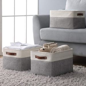 Poubelle de rangement rectangulaire pliable tissé grand organisateur vêtements jouet pliant coton corde panier de rangement avec poignées en cuir - Product Image 3