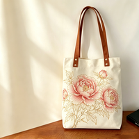 Sac fourre-tout en toile personnalisé, élégant imprimé de peonies chinoises, sacs de courses écologiques réutilisables