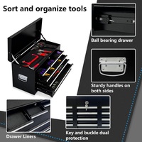 Chariot à outils à roulettes noir à 2 niveaux et 8 tiroirs verrouillables pour atelier et garage