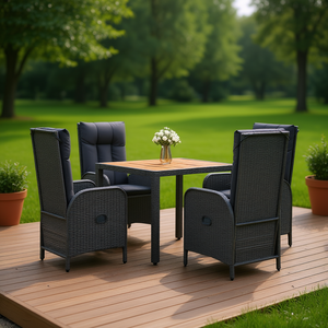 Ensemble de salle à manger de jardin en osier gris foncé 4 places, résistant aux intempéries, mobilier d'extérieur au design contemporain - Product Image 2