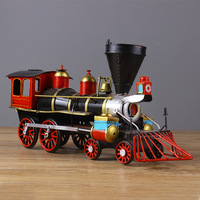 Modèle de machine à vapeur vintage 1829 en fer vieilli avec wagon-tender, objet de collection décoratif pour étagères et vitrines