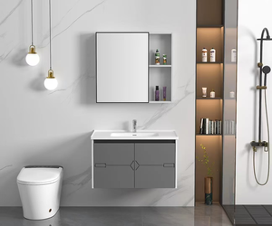 Mueble <span class=keywords><strong>de</strong></span> Baño Moderno <span class=keywords><strong>con</strong></span> Espejo LED <span class=keywords><strong>de</strong></span> PVC, Mueble <span class=keywords><strong>de</strong></span> <span class=keywords><strong>Pared</strong></span> <span class=keywords><strong>con</strong></span> Desagüe y Lavabo <span class=keywords><strong>de</strong></span> Acero Inoxidable para Uso en Baños <span class=keywords><strong>de</strong></span> Hotel - Product Image 3